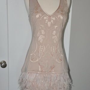 Guess by Marciano Feather Mini Dress XS - Beading and Embroidery Nude
